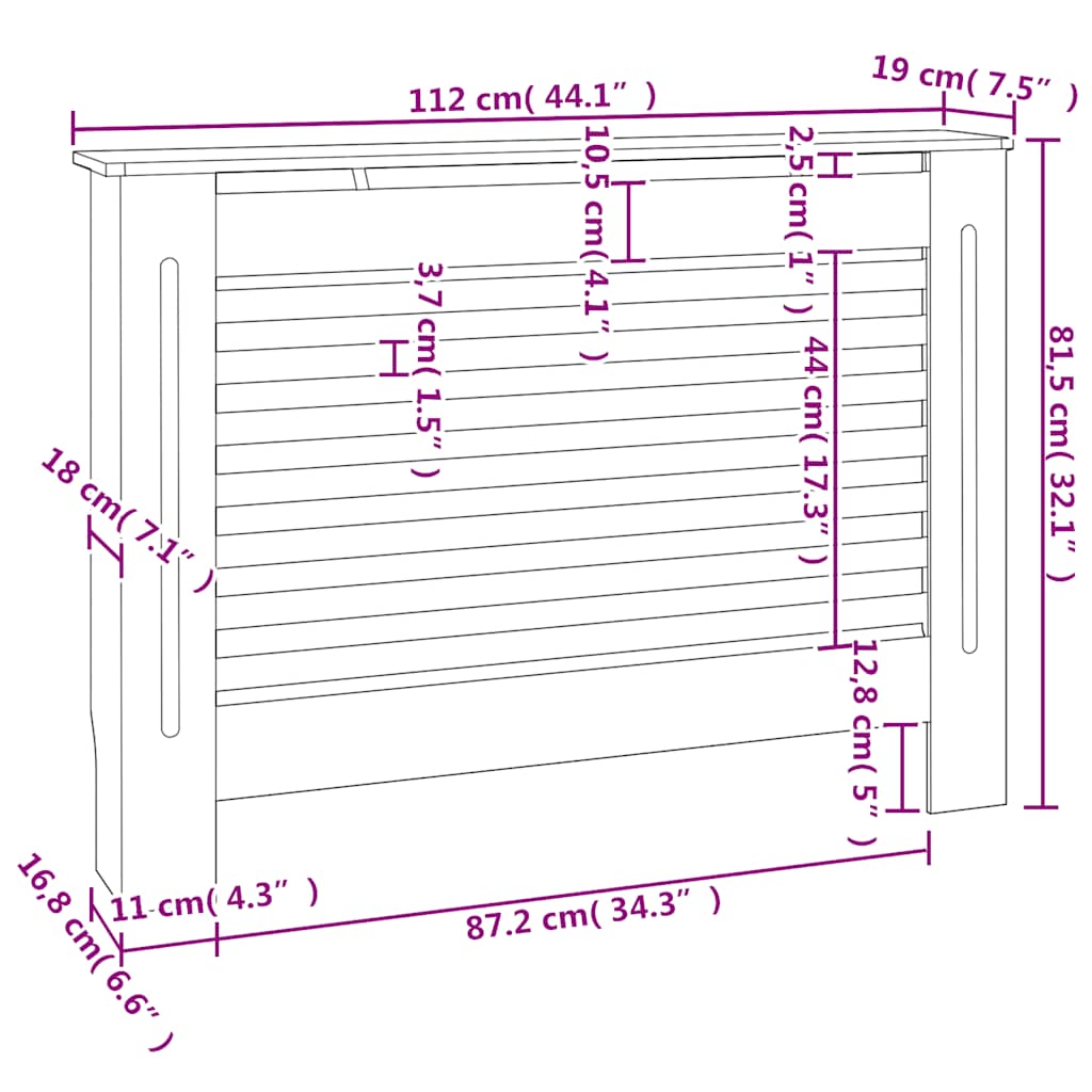 Coperture per Radiatori 2 pz Bianche 112x19x81,5 cm in MDF