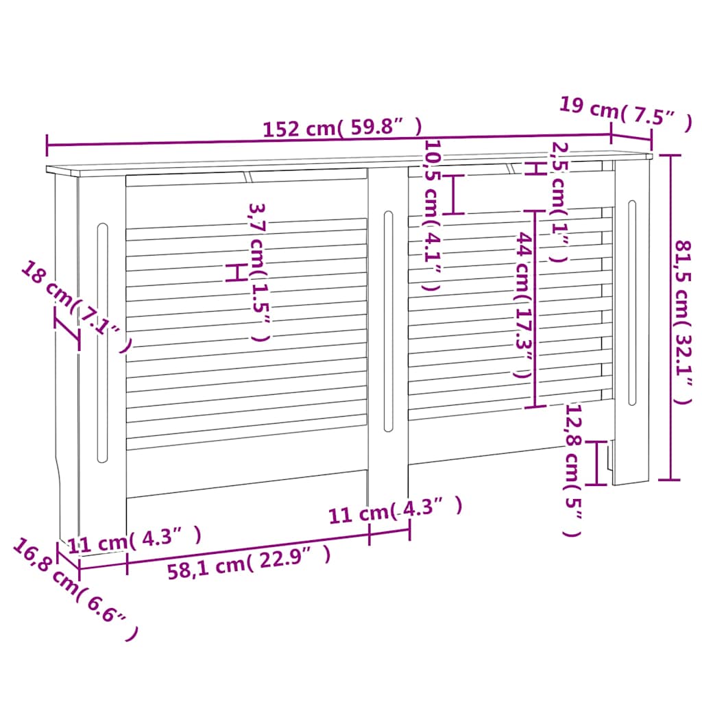 Coperture per Radiatori 2 pz Bianche 152x19x81,5 cm in MDF