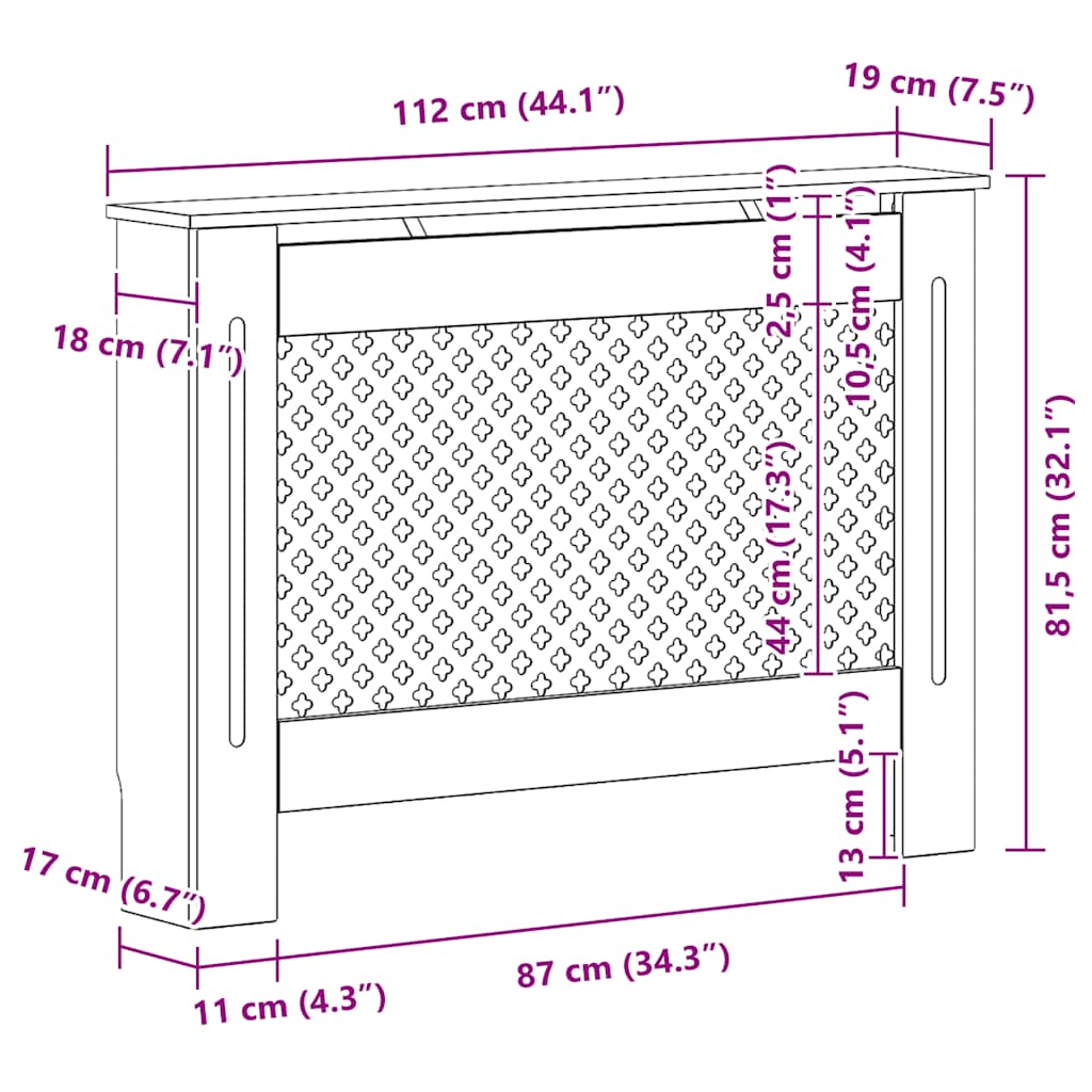 Coperture per Radiatori 2 pz Bianche 112x19x81,5 cm in MDF
