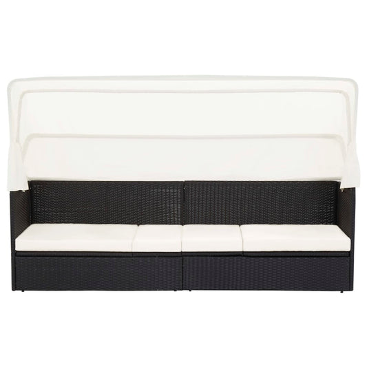 Divano da Giardino con Tettoia in Polyrattan Nero | homemem39