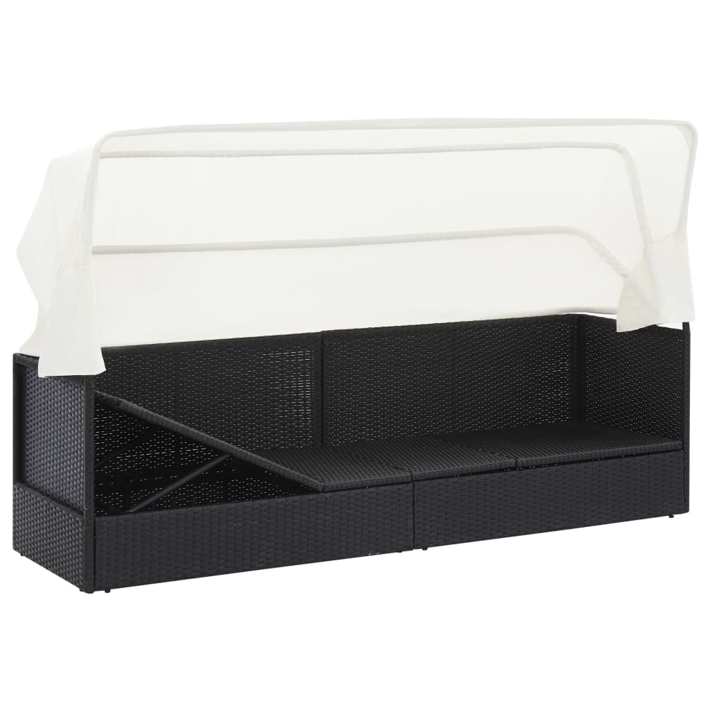 Divano da Giardino con Tettoia in Polyrattan Nero | homemem39