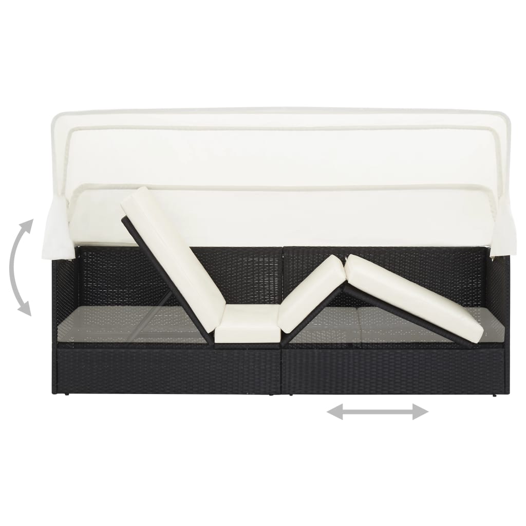 Divano da Giardino con Tettoia in Polyrattan Nero | homemem39