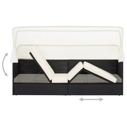 Divano da Giardino con Tettoia in Polyrattan Nero | homemem39