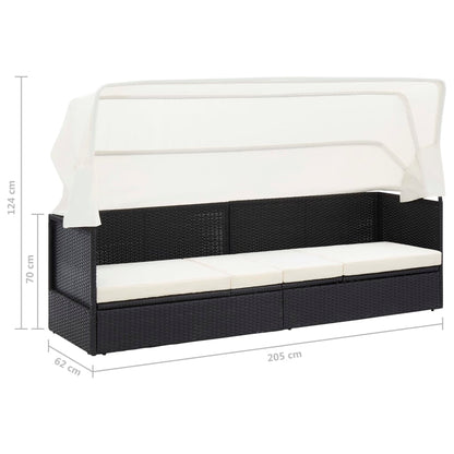 Divano da Giardino con Tettoia in Polyrattan Nero | homemem39