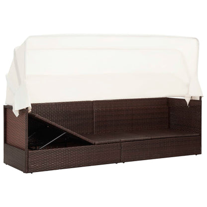 Divano da Giardino con Tettoia in Polyrattan Marrone - homemem39