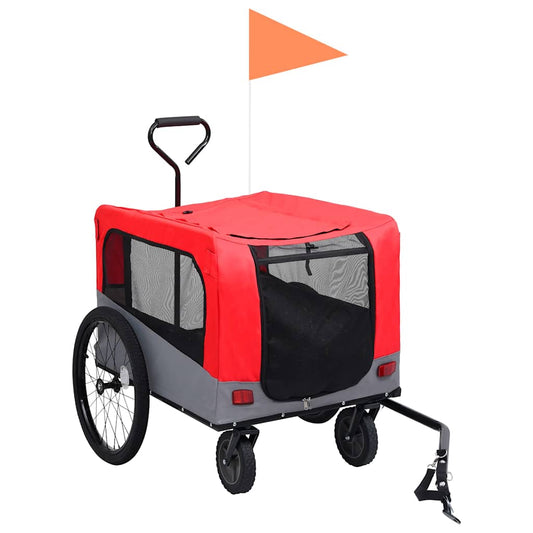Rimorchio Bici Animali e Carrello Jogging 2 in 1 Rosso e Grigio