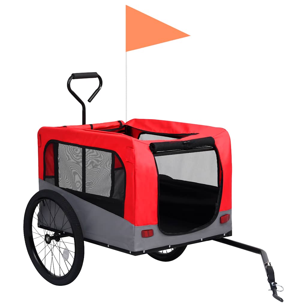 Rimorchio Bici Animali e Carrello Jogging 2 in 1 Rosso e Grigio - homemem39