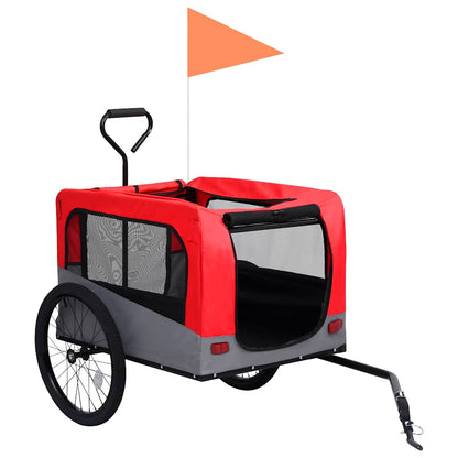 Rimorchio Bici Animali e Carrello Jogging 2 in 1 Rosso e Grigio - homemem39