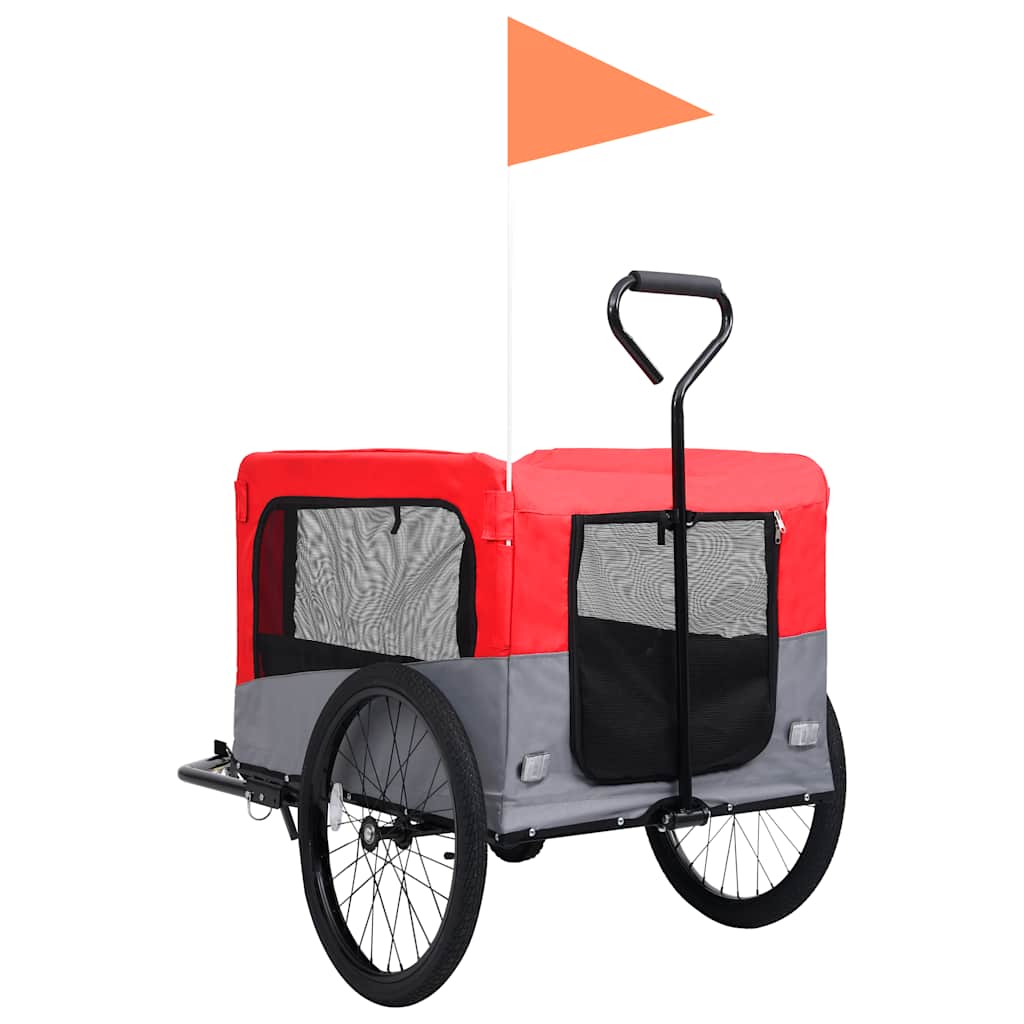 Rimorchio Bici Animali e Carrello Jogging 2 in 1 Rosso e Grigio - homemem39