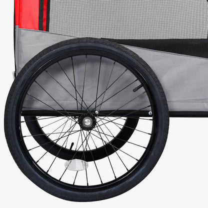 Rimorchio Bici Animali e Carrello Jogging 2 in 1 Rosso e Grigio - homemem39