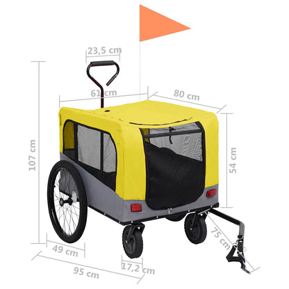 Rimorchio Bici Animali Carrello Jogging 2in1 Giallo e Grigio | homemem39