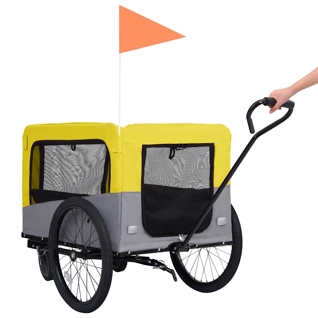 Rimorchio Bici Animali Carrello Jogging 2in1 Giallo e Grigio | homemem39