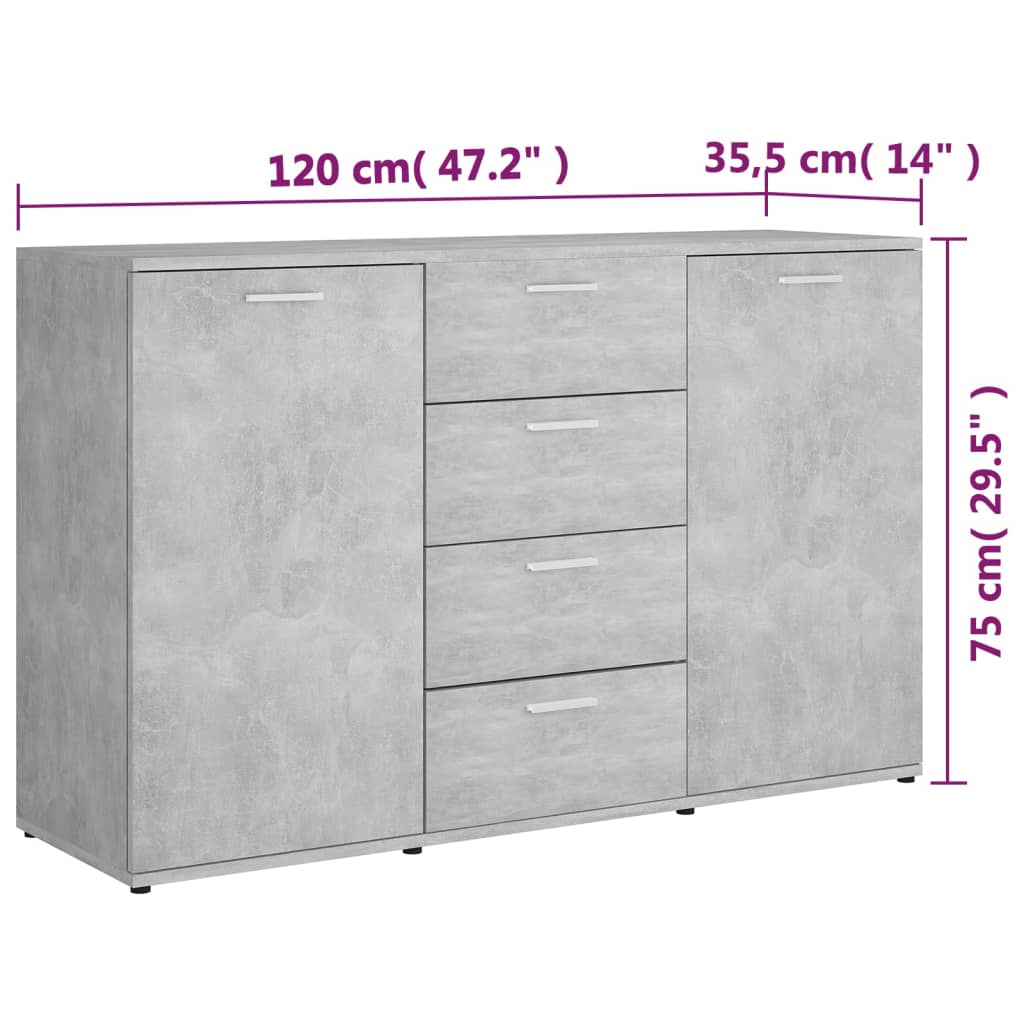 Cement Gray Sideboard 120x35.5x75 cm in Multilayer Wood