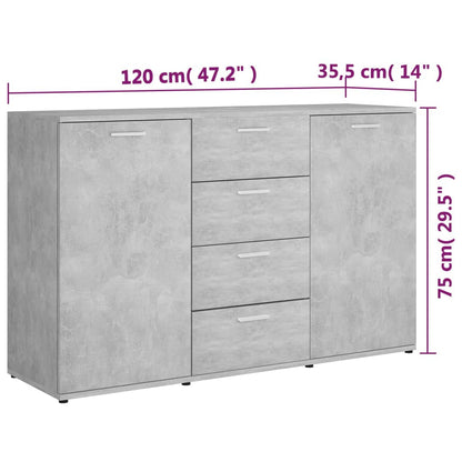 Cement Gray Sideboard 120x35.5x75 cm in Multilayer Wood