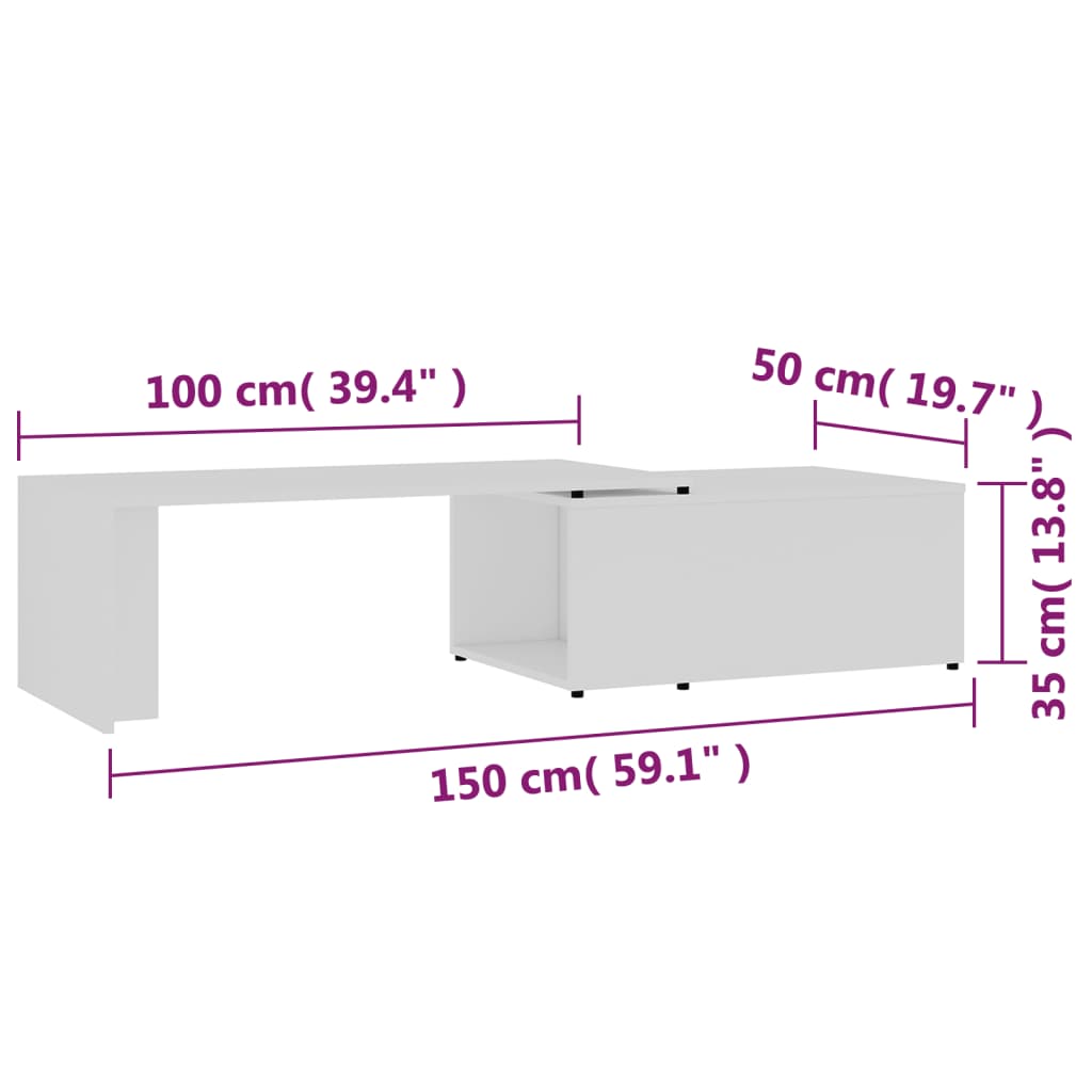 Tavolino da Salotto Bianco 150x50x35 cm in Legno Multistrato | homemem39