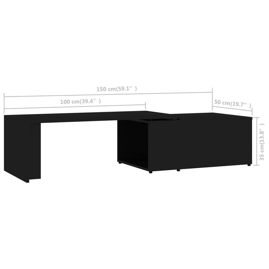 Tavolino da Salotto Nero 150x50x35 cm in Legno Multistrato