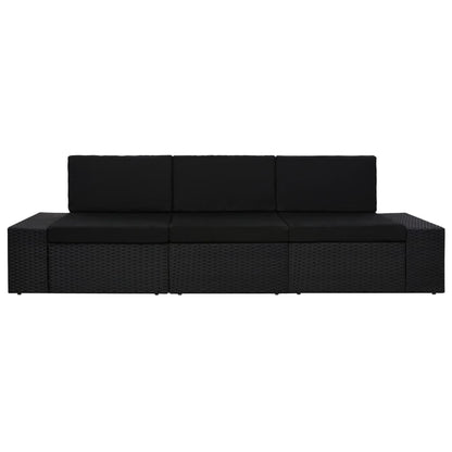 Divano Modulare a 3 Posti in Polyrattan Nero - homemem39