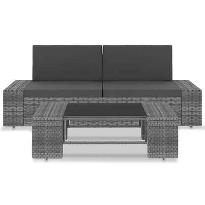Set Divani da Giardino 3 pz in Polyrattan Grigio - homemem39