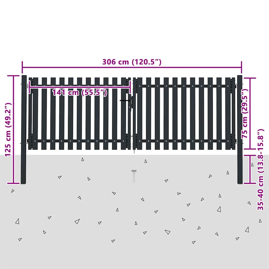 Cancello per Recinzione a doppia Porta in Acciaio 300x75 cm Antracite | homemem39