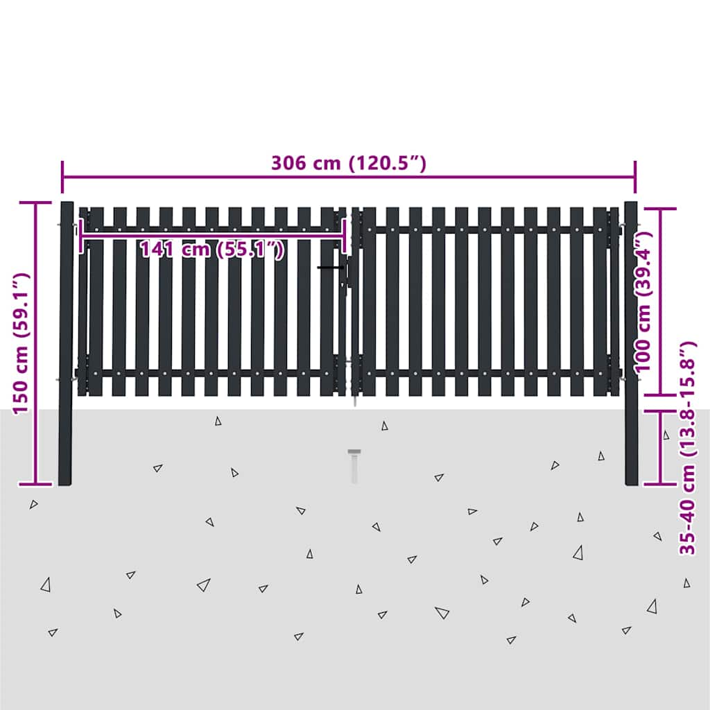 Cancello per Recinzione a doppia Porta in Acciaio 300x100 cm Antracite | homemem39
