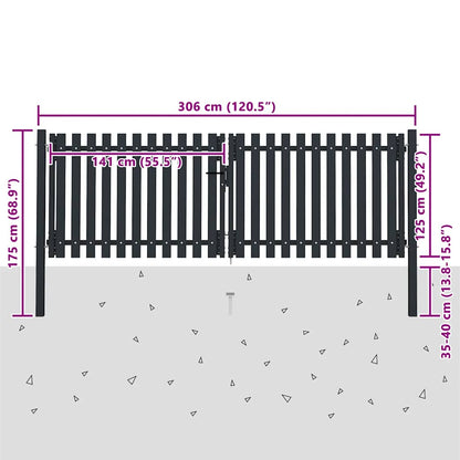 Cancello per Recinzione a doppia Porta in Acciaio 300x125 cm Antracite | homemem39