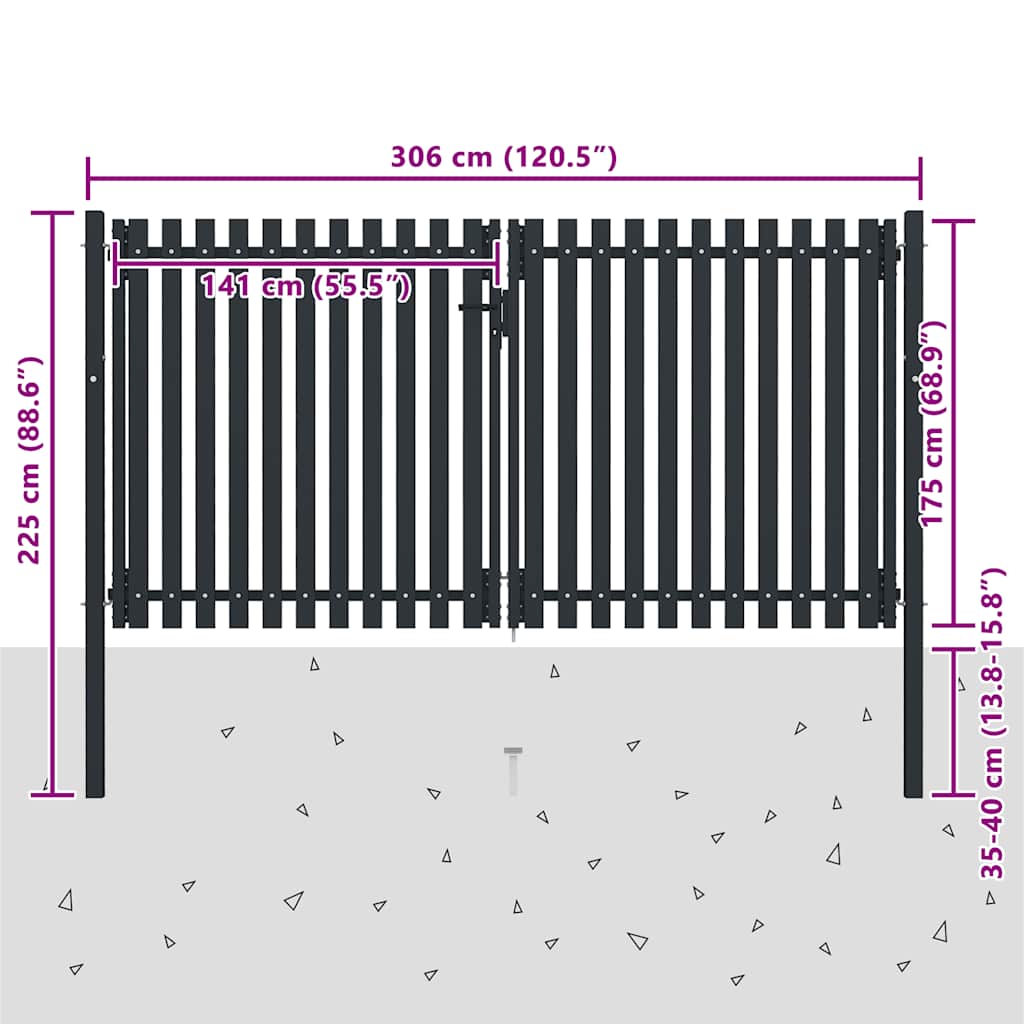 Cancello per Recinzione a doppia Porta in Acciaio 300x175 cm Antracite | homemem39