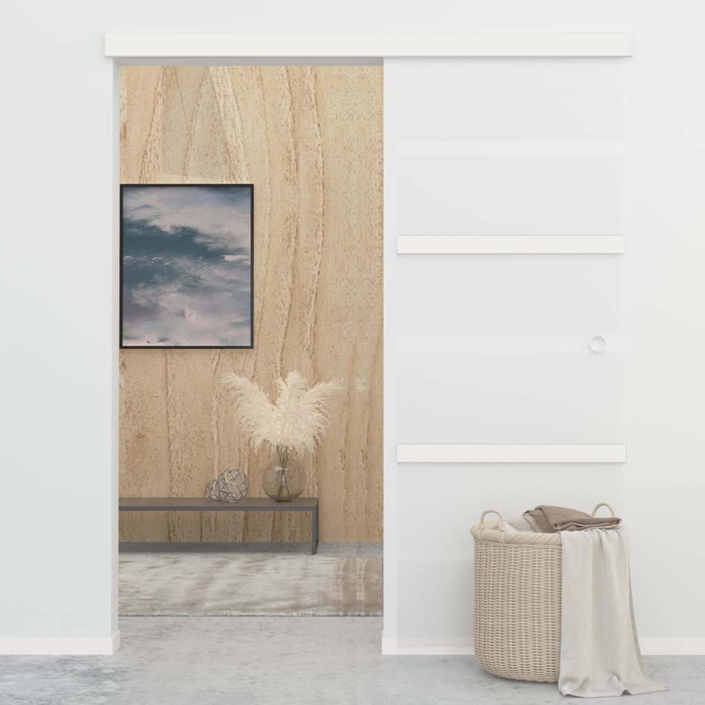 Porta Scorrevole con Fermi in Vetro ESG e Alluminio 76x205 cm - homemem39