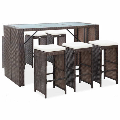 Set da Bar da Giardino 7 pz con Cuscini in Polyrattan Marrone