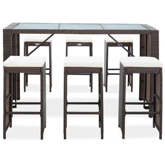 Set da Bar da Giardino 7 pz con Cuscini in Polyrattan Marrone | homemem39
