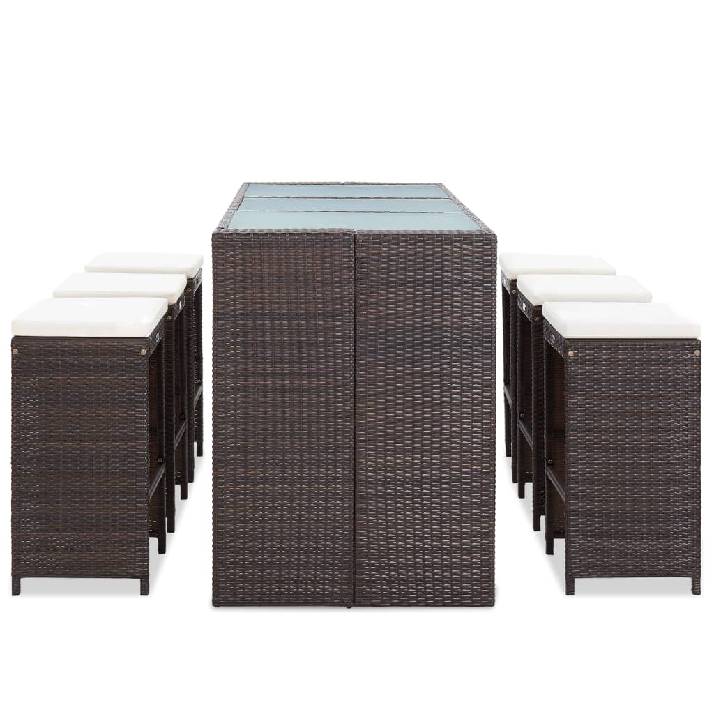 Set da Bar da Giardino 7 pz con Cuscini in Polyrattan Marrone | homemem39