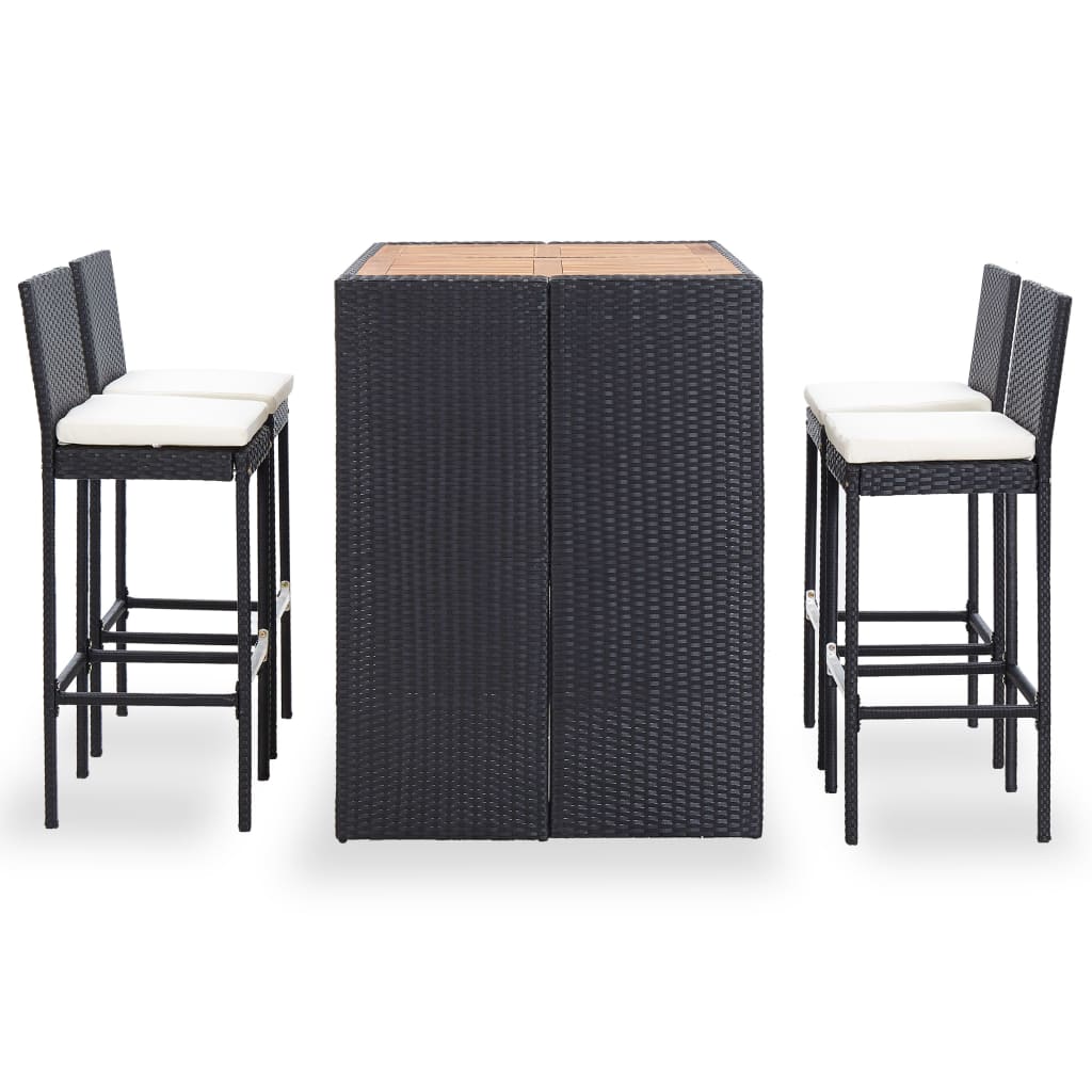 Set da Bar da Giardino 5 pz Polyrattan e Legno di Acacia Nero | homemem39