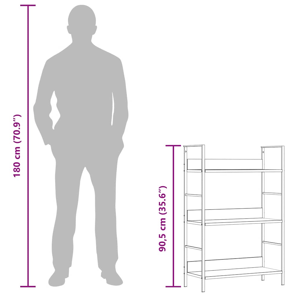 Scaffale Libri 3 Ripiani Nero 60x27,6x90,5 cm Legno Multistrato | homemem39