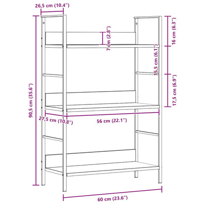 Scaffale Libri 3 Ripiani Rovere 60x27,6x90,5 Legno Multistrato | homemem39