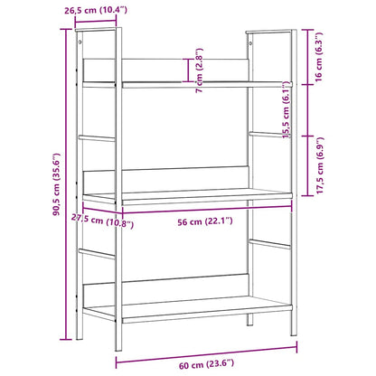 Scaffale Libri 3 Ripiani Rovere 60x27,6x90,5 Legno Multistrato