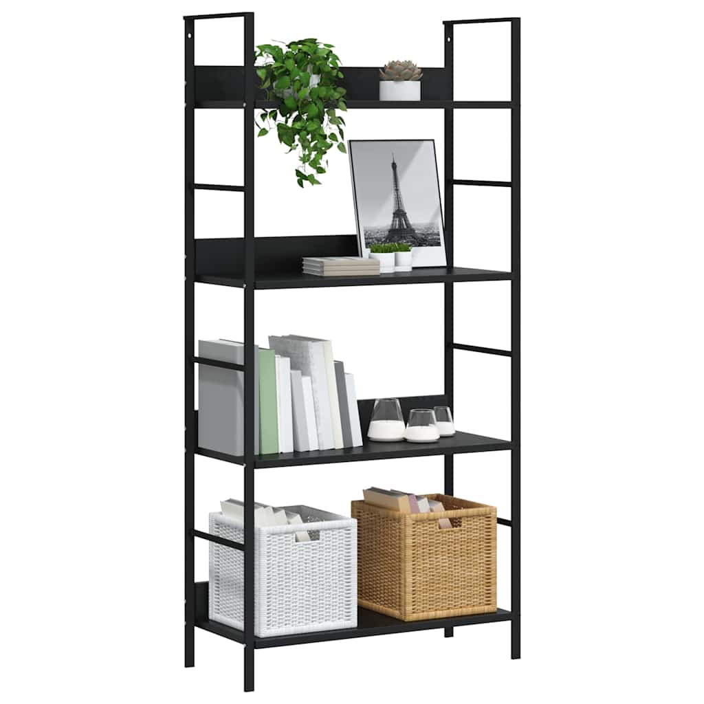 Scaffale Libri 4 Ripiani Nero 60x27,6x124,5cm Legno Multistrato