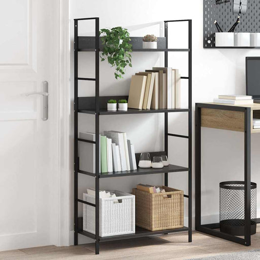 Scaffale Libri 4 Ripiani Nero 60x27,6x124,5cm Legno Multistrato