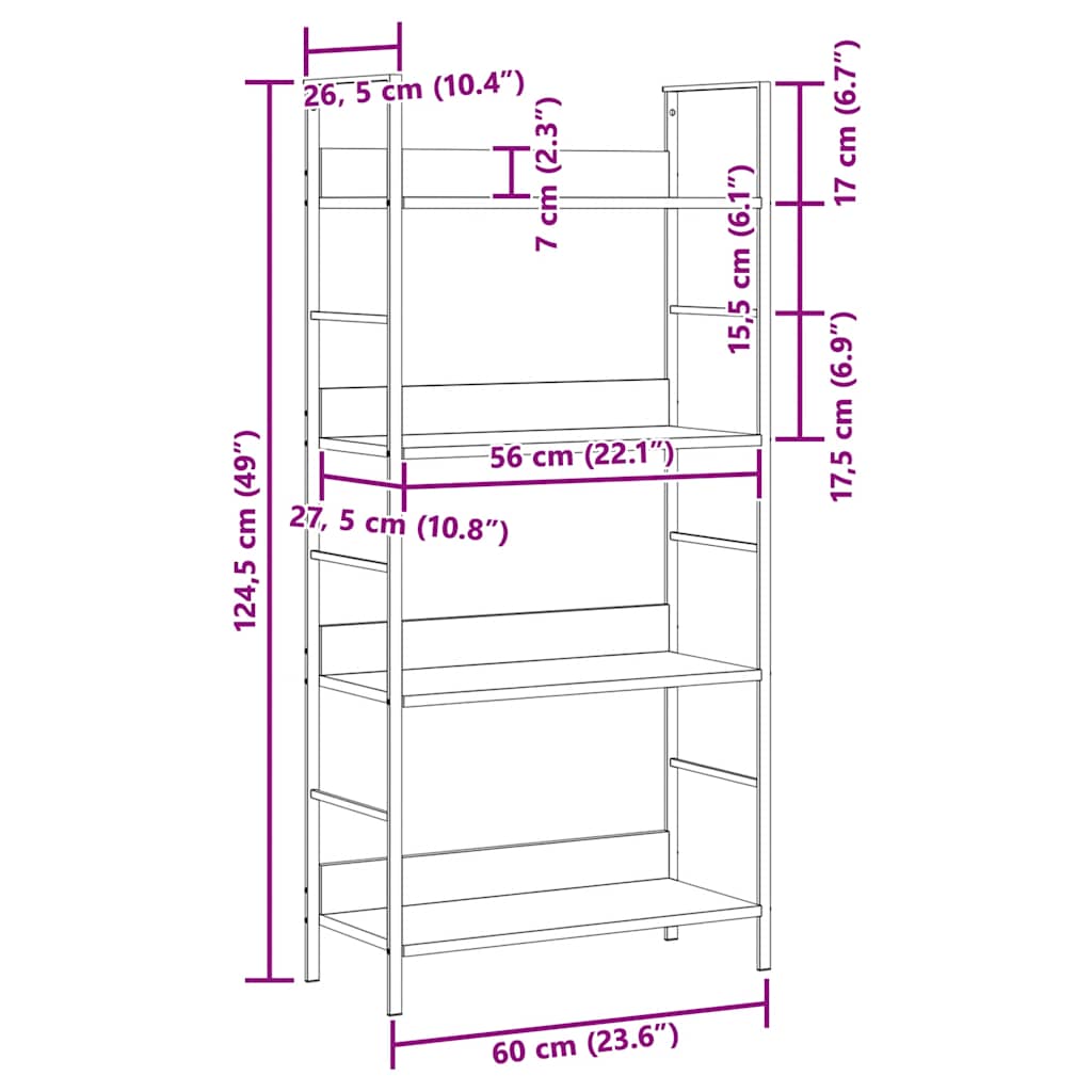 Scaffale Libri 4 Ripiani Rovere 60x27,6x124,5 Legno Multistrato | homemem39