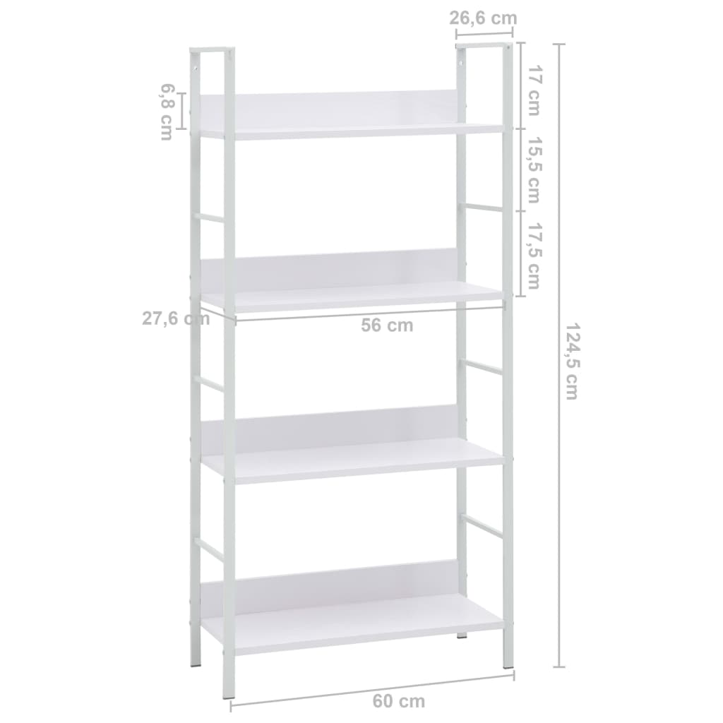 Scaffale Libri 4 Ripiani Bianco 60x27,6x124,5 Legno Multistrato