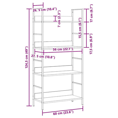 Scaffale Libri 4 Ripiani Rovere 60x27,6x124,5 Legno Multistrato | homemem39