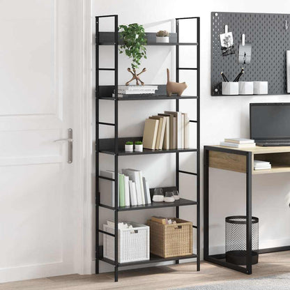 Scaffale Libri 5 Ripiani Nero 60x27,6x128,5cm Legno Multistrato