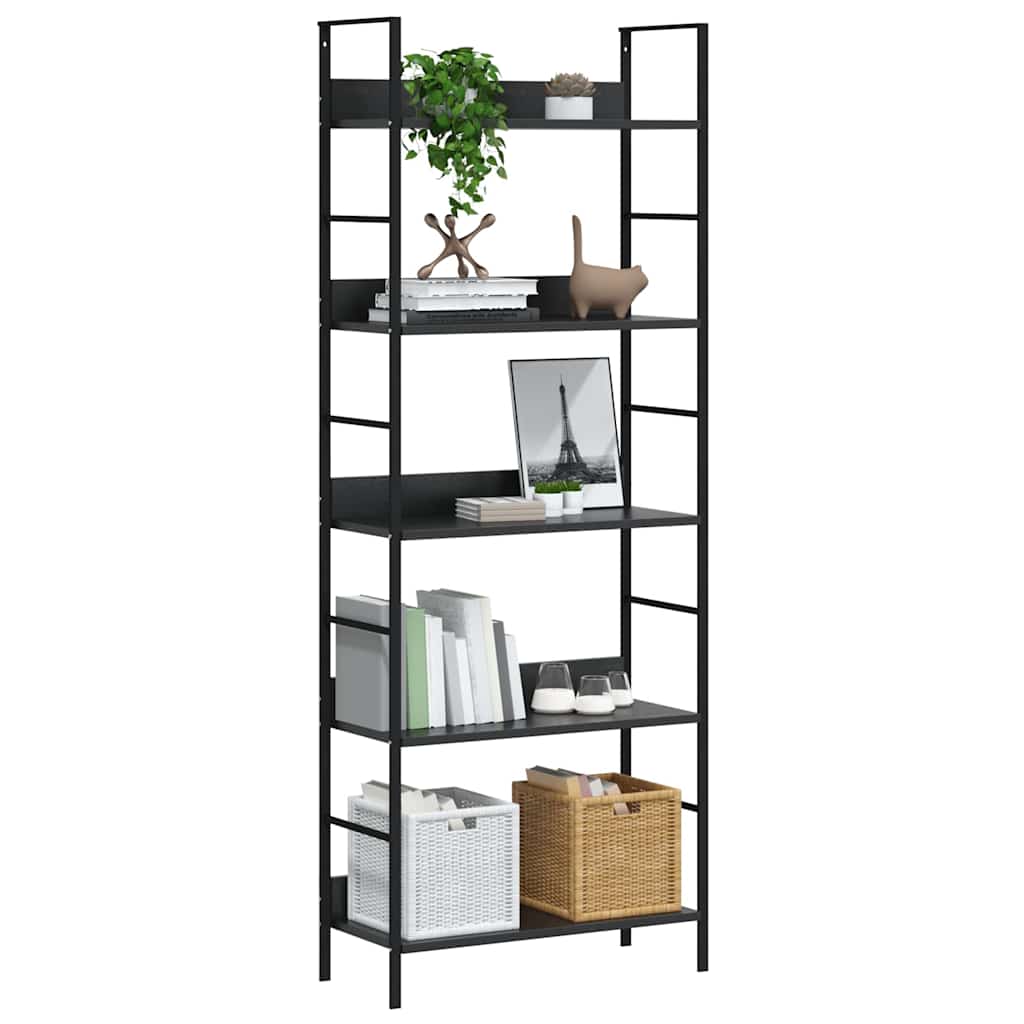 Scaffale Libri 5 Ripiani Nero 60x27,6x128,5cm Legno Multistrato