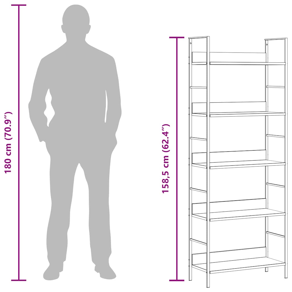 Scaffale Libri 5 Ripiani Nero 60x27,6x128,5cm Legno Multistrato | homemem39