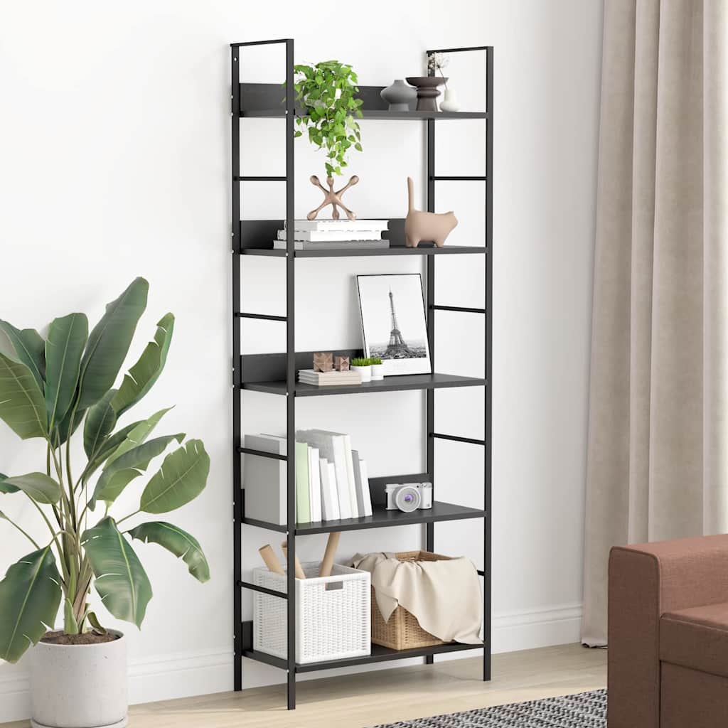 Scaffale Libri 5 Ripiani Nero 60x27,6x128,5cm Legno Multistrato