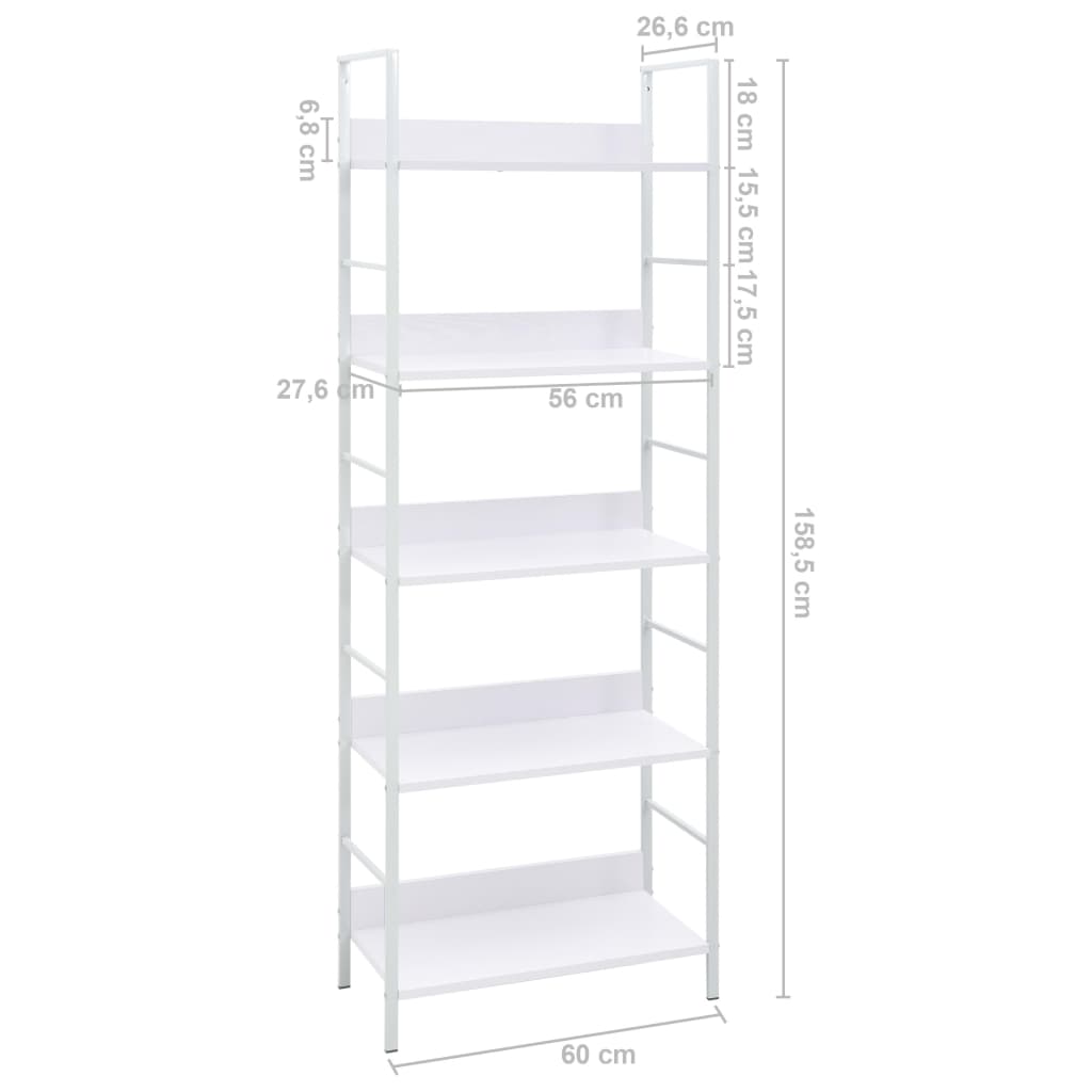 Scaffale Libri 5 Ripiani Bianco 60x27,6x158,5 Legno Multistrato