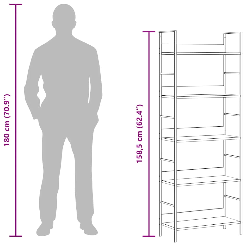 Scaffale Libri 5 Ripiani Bianco 60x27,6x158,5 Legno Multistrato | homemem39