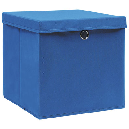 Scatole Portaoggetti con Coperchi 4pz Blu 32x32x32 cm Tessuto