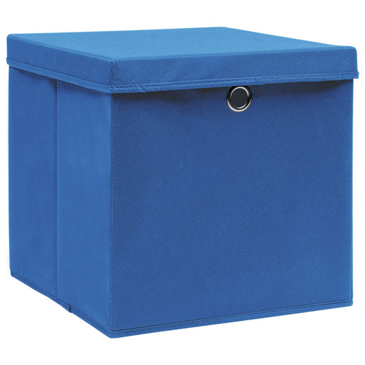 Scatole Portaoggetti con Coperchi 4pz Blu 32x32x32 cm Tessuto