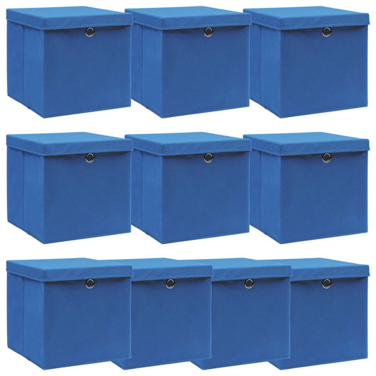 Scatole Portaoggetti con Coperchi 10pz Blu 32x32x32 cm Tessuto