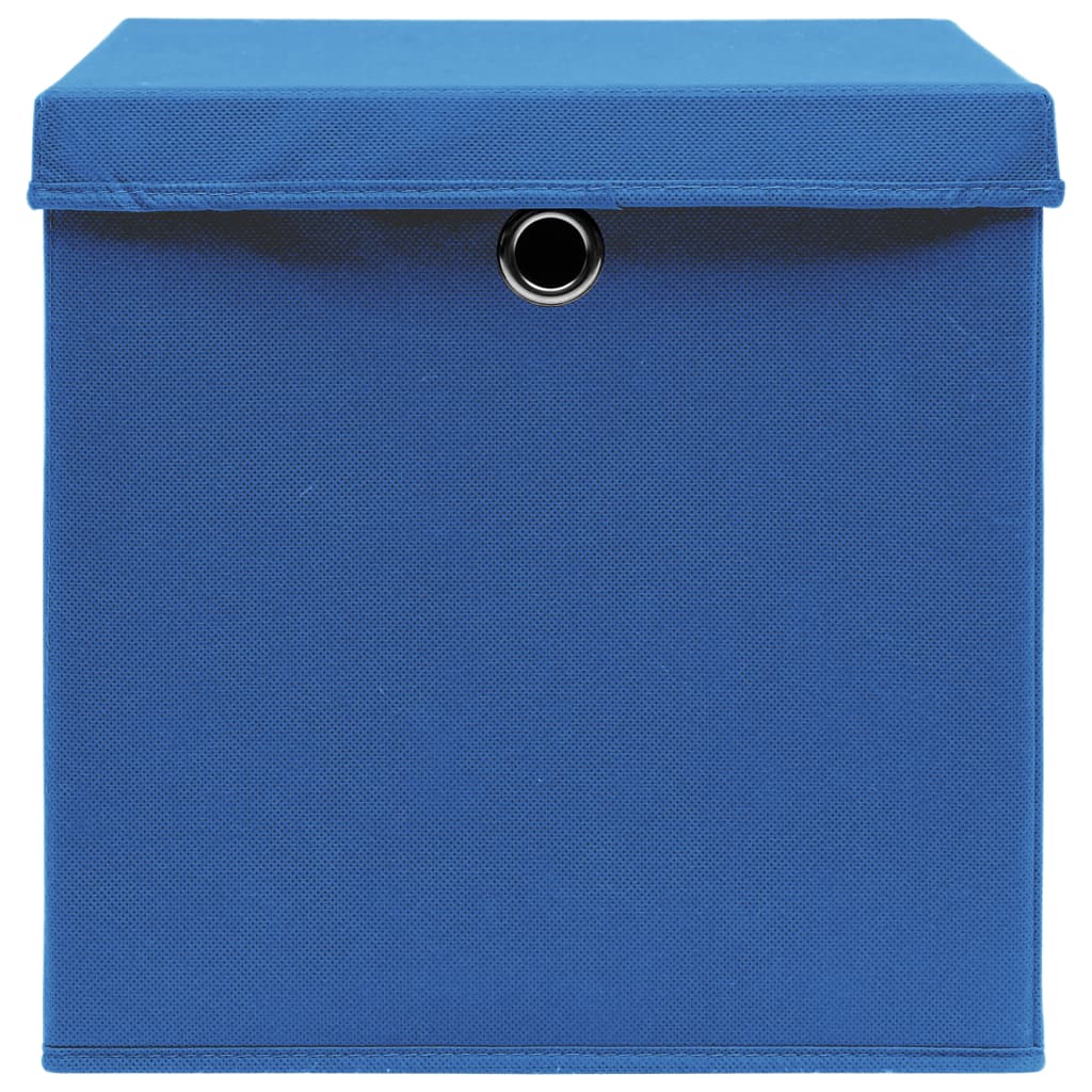 Scatole Portaoggetti con Coperchi 10pz Blu 32x32x32 cm Tessuto