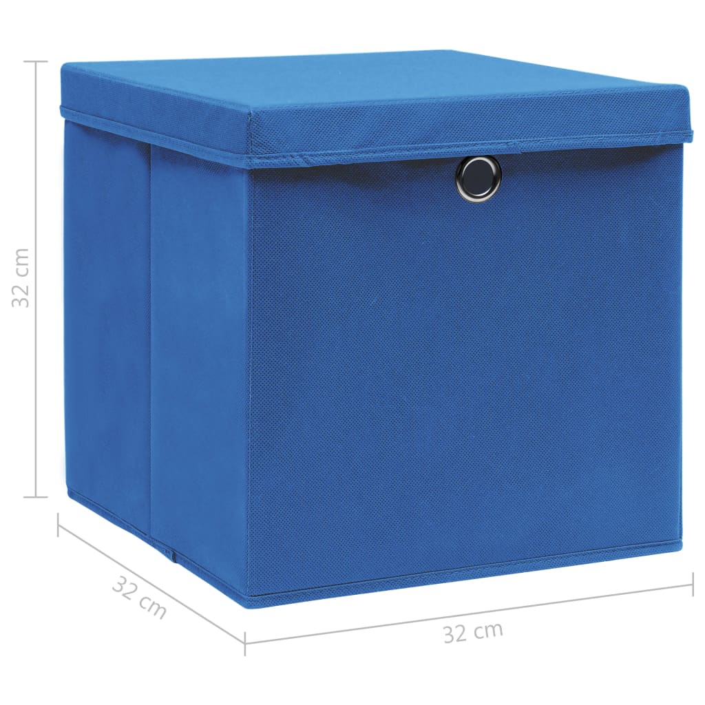 Scatole Portaoggetti con Coperchi 10pz Blu 32x32x32 cm Tessuto